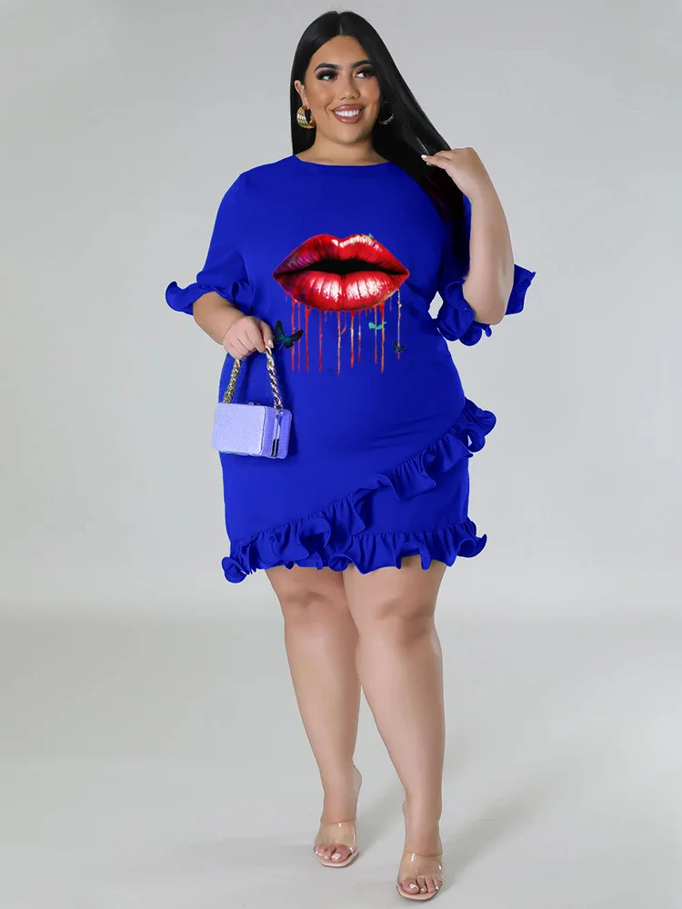 Wmstar Plus Size abiti per le donne Lip Printed manica corta elegante dolce Mini abito abiti estivi Dropshipping all'ingrosso 2023