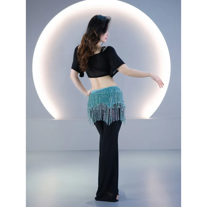 customized bellydance hip scarf sequins tassel oriental dance practice suit waist chain stage performance jazz dance waist scarf