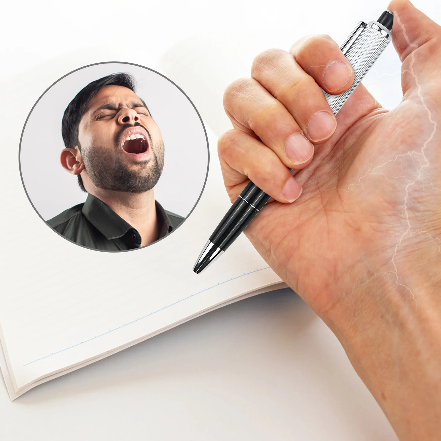 Caneta de toque elétrica de brincadeira criativa com um toque ligeiramente numb, simula choque elétrico ao pressionar com uma caneta esferográfica