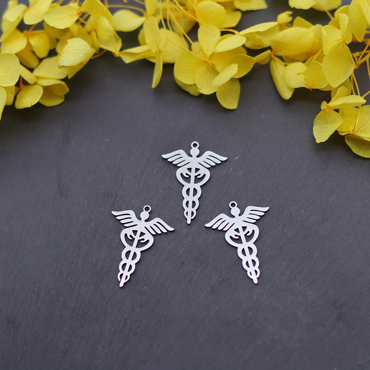 3pcs Caduceus Charms Archangel Wings Healing Medical Symbol Pendant Asclepius Protection Amulet Necklace Earrings Jewelry Making