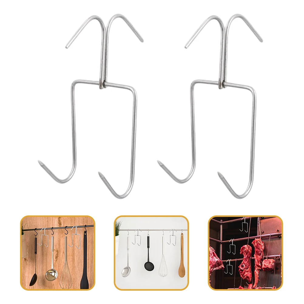 

2 Pcs Stainless Steel Hook Single and Double Meat Hooks for Hanging Butcher Cooking Metal