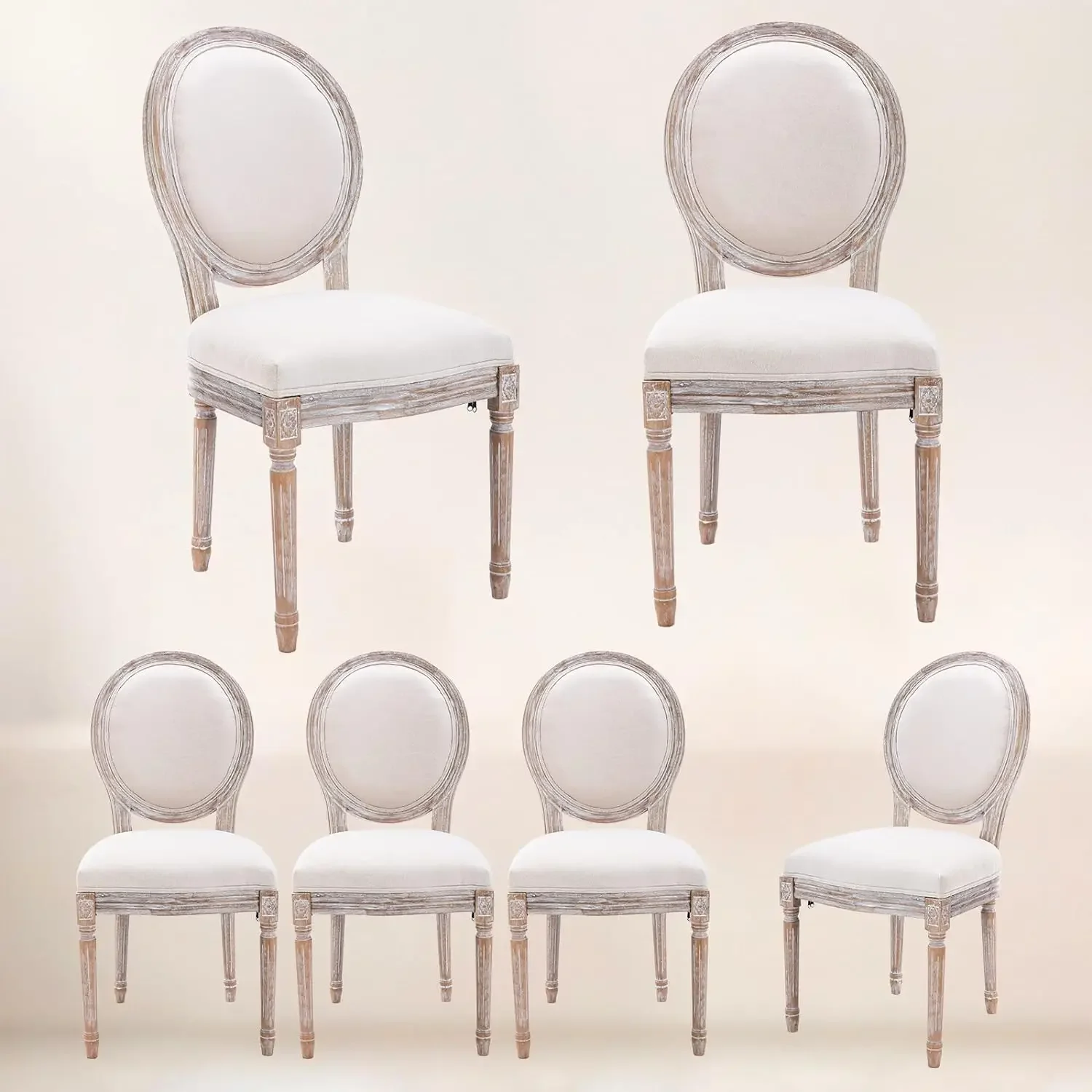 

French Country Dining Chairs with Round Back Set of 2/4/6, Upholstered, Farmhouse, Solid Wood Legs, Accent Side Chairs