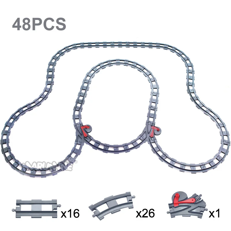 Marumine 56-68PCS Building Blocks Train Track with Bridge Creative Bricks Set Railway Parts MOC City Construction Toy Kids Gift