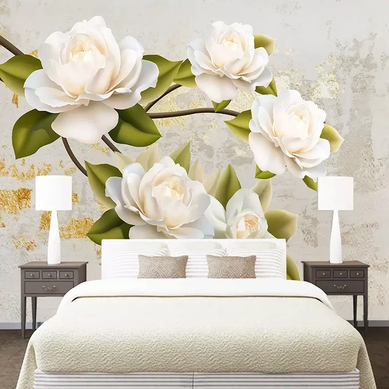 Custom 3D Mural Modern Minimalist White Flower Wallpaper Living Room TV Background Wall Home Decoration Wall Cloth Wall Painting