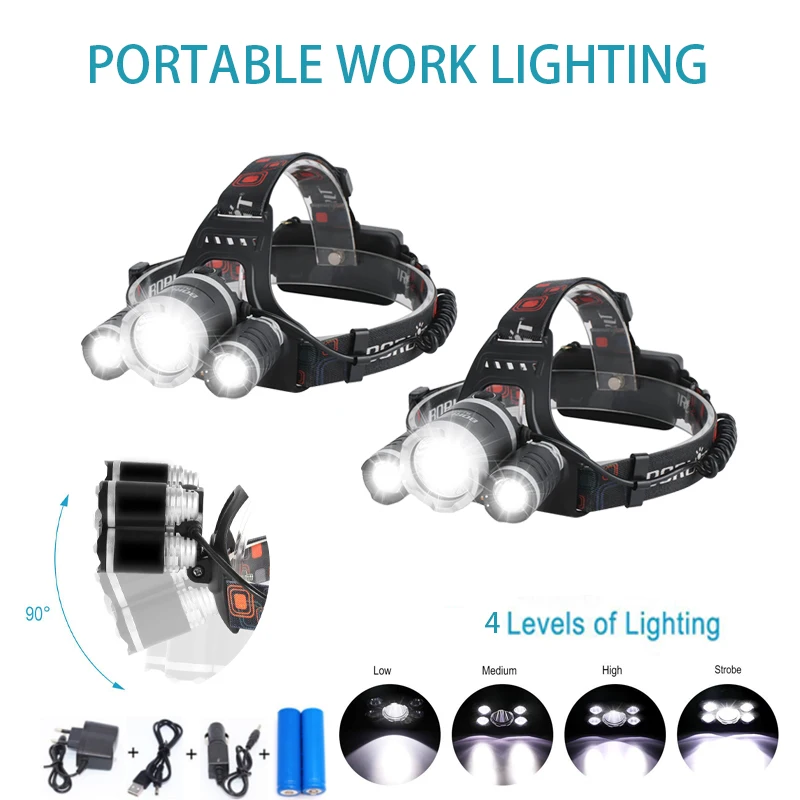 4Modes 5LED Light Source Headlight Soft Headlight with Spotlight Camping Light Adventure Portable Work Lighting