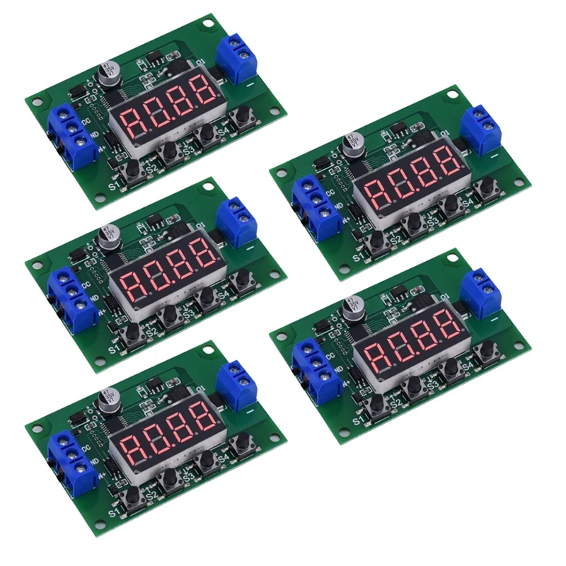 ABSQ-DC 12V LED デジタルサイクルタイムリレーモジュールトリガー遅延スイッチカウントダウンタイマータイミングボード 5 個 LED