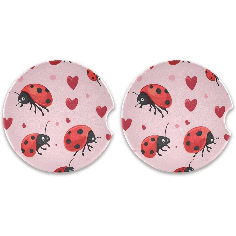 

Автомобильный подстаканник с божьими коровками на день Святого Валентина, 2 шт., универсальные противоскользящие автомобильные подставки с пальцами, впитывающие предметы интерьера автомобиля