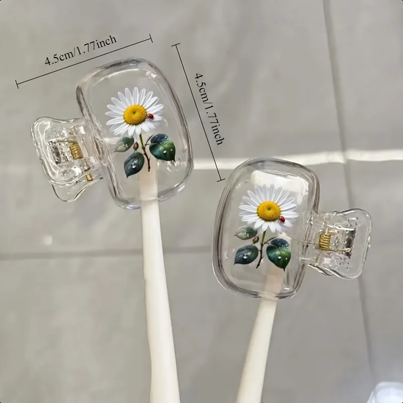 2Pcs Daisy Toothbrush Storage Case, Portable Plastic Toothbrush Protector Box, Travel Dustproof Toothbrush Holder