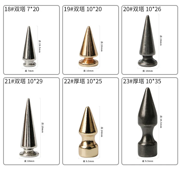 10 Sets Silber Gold Kegel Spikes Schraubbolzen Nieten Metall Baum Spikes und Nieten Metallic Schraubverschluss für DIY Lederbekleidung – Detail 8