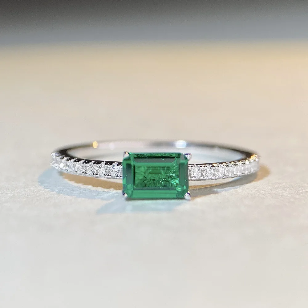 Mylux Jewelry Luxury Solid Platinum PT950  18K gold Emerald Ring Women's Full Diamond Ins Style Small Square Sugar Women's Ring