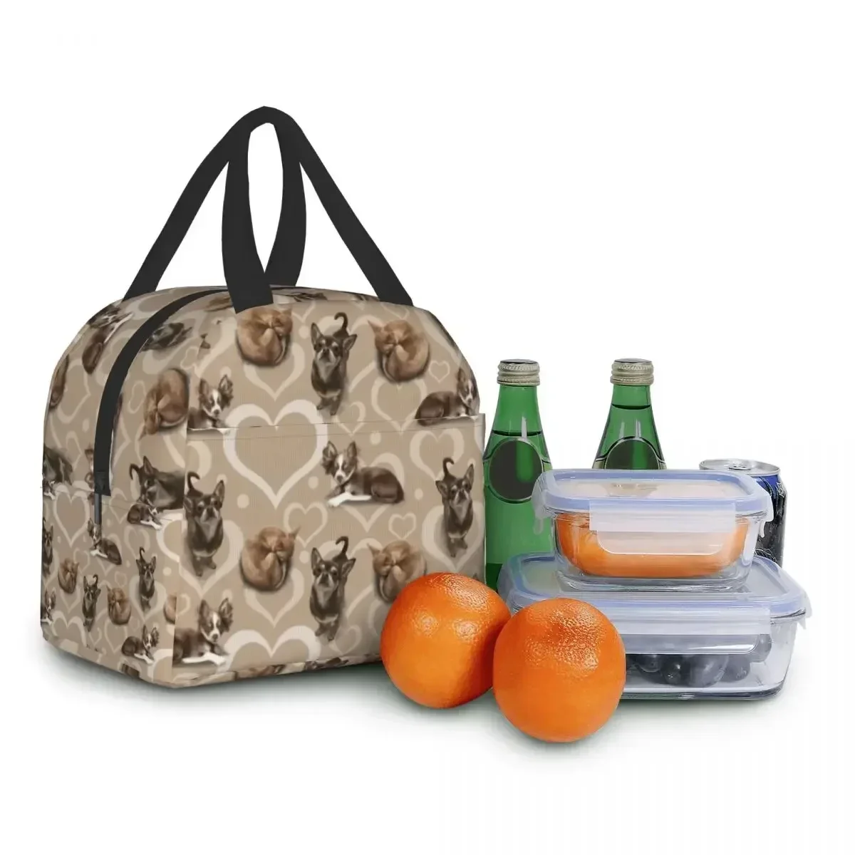 Bolsa de almuerzo con patrón de Chihuahua y cachorro, bolso de mano aislado, enfriador portátil para amantes de los perros, caja Bento térmica para acampar y viajar, novedad de 2023