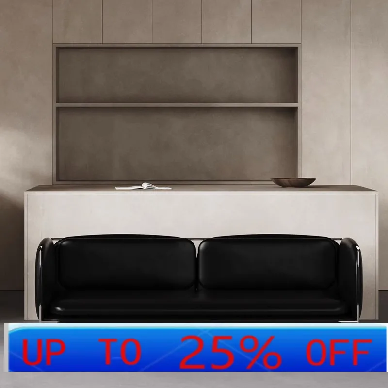 LTT French retro first layer cowhide black stainless steel living room antique light luxury sofa