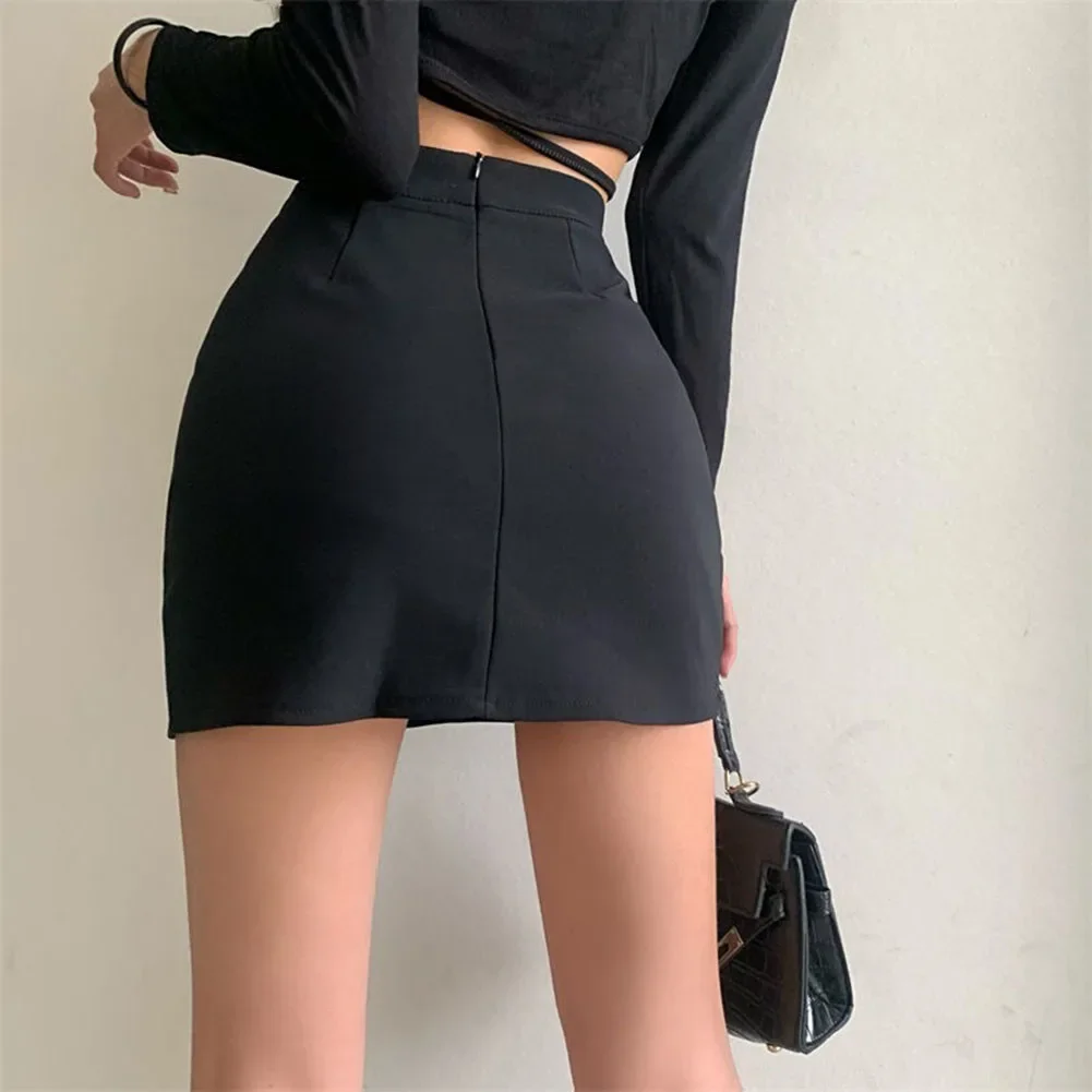 Minifalda Sexy de cintura alta para mujer, Falda corta negra con cordones, ajustada, gótica, con tirantes, corte en A