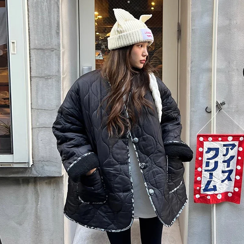 Abrigos ondulados de Invierno para mujer, ropa de 2 maneras, Parkas de manga larga, chaqueta de una sola botonadura, abrigos con bolsillos Retro, 2025