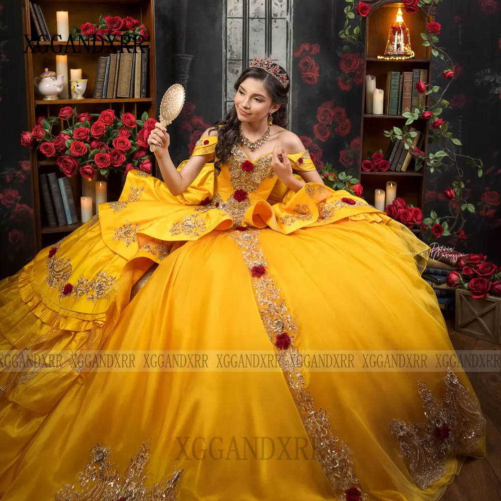 Customized Yellow Princess Quinceanera Dresses 2025 Cosplay Beauty and the Beast Luxury Birthday Vestidos De 15 Anos Quinceañera