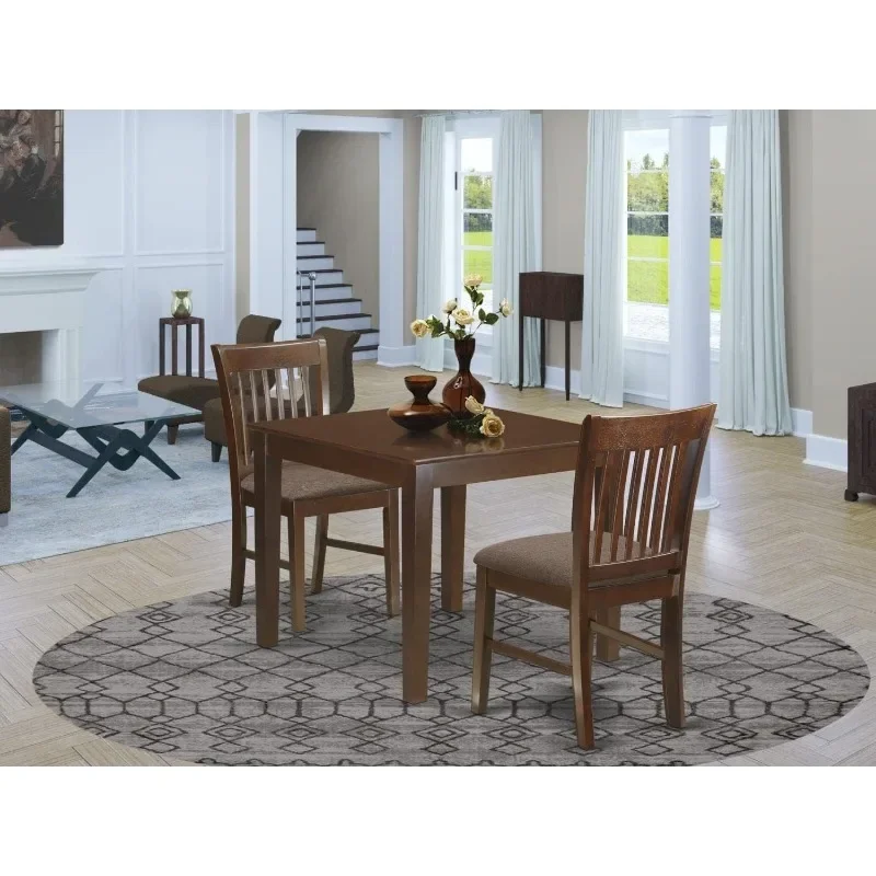 ZHENXIANG OXNO3-MAH-C 3 Piece Room Set Contains a Square Kitchen Table and 2 Linen Fabric Upholstered Dining Chairs