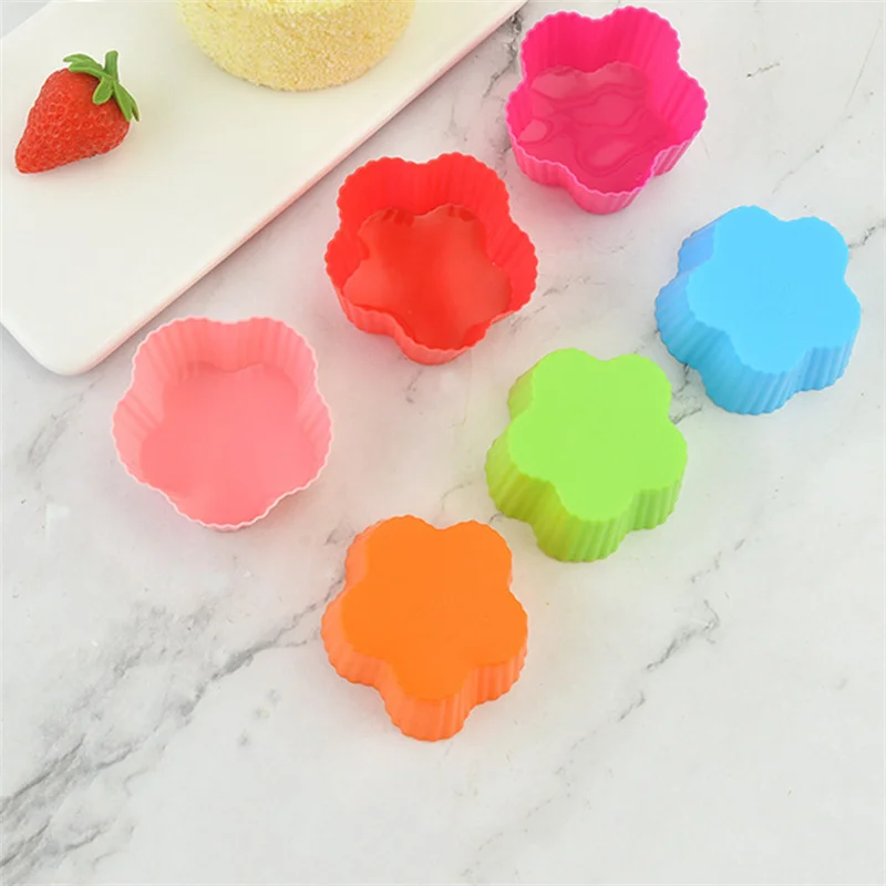 Cetakan Cup kue silikon bunga dapat dipakai ulang liner Cupcake Cup Muffin kue silikon warna-warni cetakan alat memanggang DIY