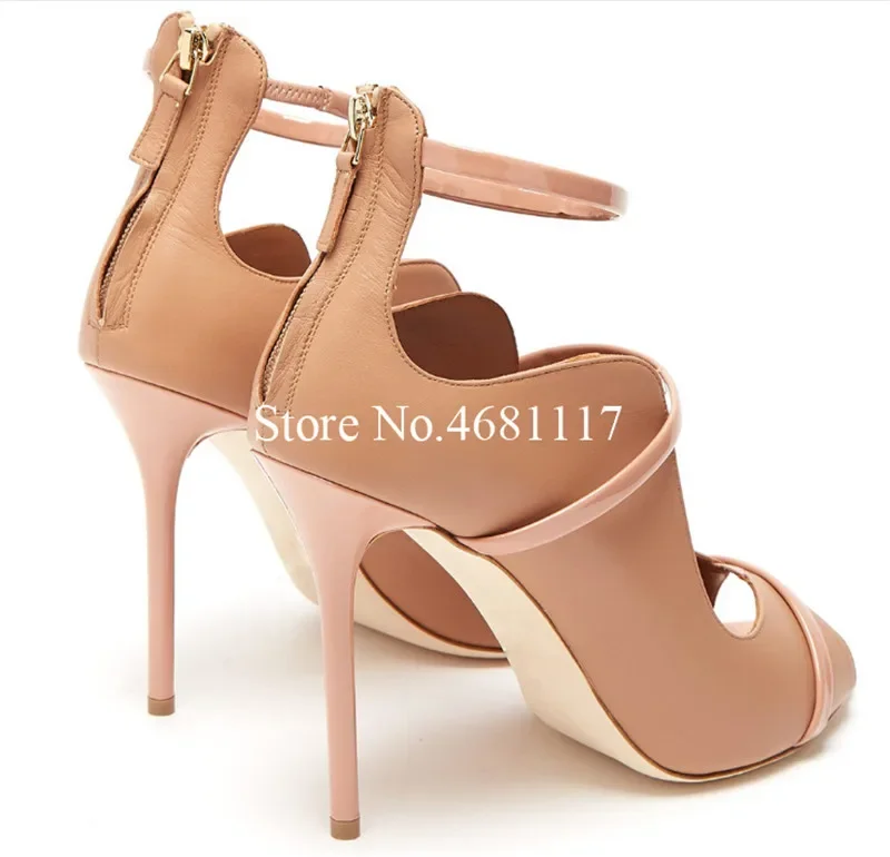 Nude Double Straps Sandals Women Summer Ankle Strap Back Zipper Peep Toe Custom Party Shoes Office Lady Elegant Dress sandals view 5