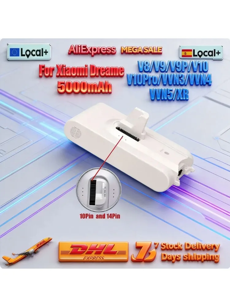 Für Xiaomi Ersatz-Staubsauger – Ersatzakku Dreame V8 V9 V10 V10Pro VVN3 VVN4 VVN5 XR Lithium-Ionen-Akku (5000 mAh)