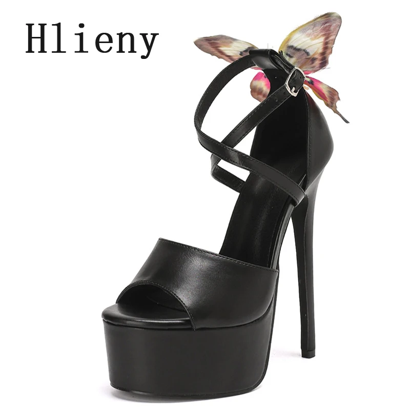 

Hlieny Summer Sexy Butterfly Platform Sandals Women Extreme High Heels Open Toe Buckle Strap Party Stripper Shoes Size 35-42