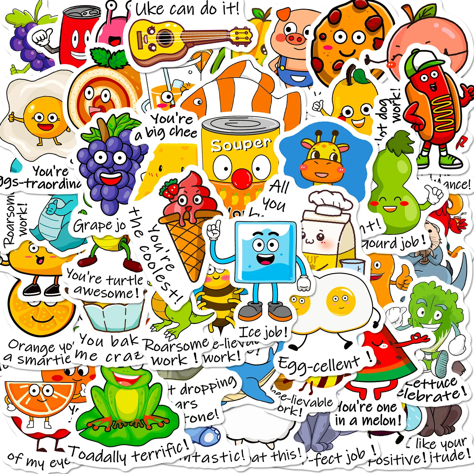 50pcs Cartoon Creativity Fun Graffiti Stickers Kawaii Kids Scrapbook Study Room Reward Punny Motivational Sticker Toys