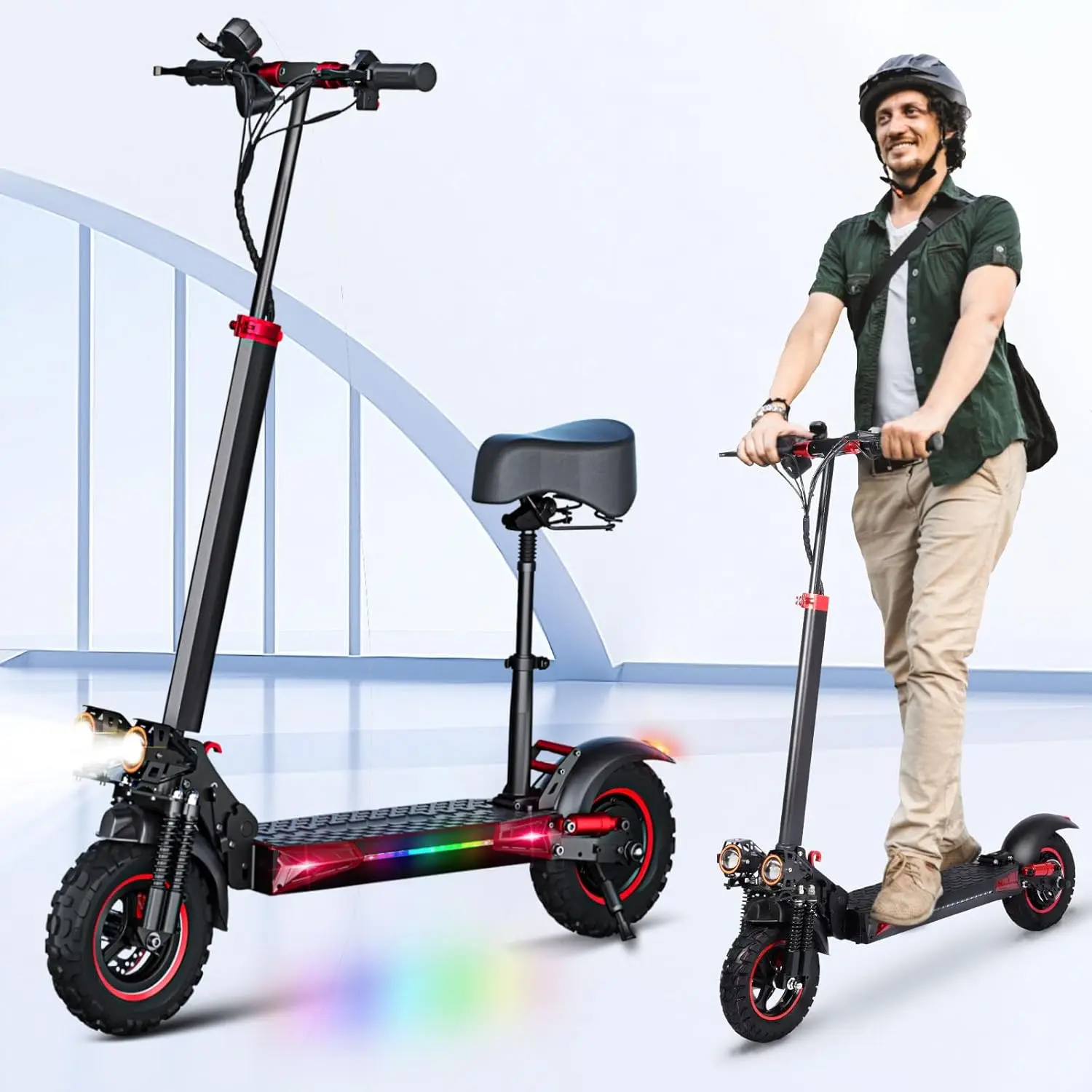 

1200W Motor Scooters Electric 48V18AH Lithium Battery Off-Road Tires City Commute Scooter 34MPH Dual Suspension Folding EScooter