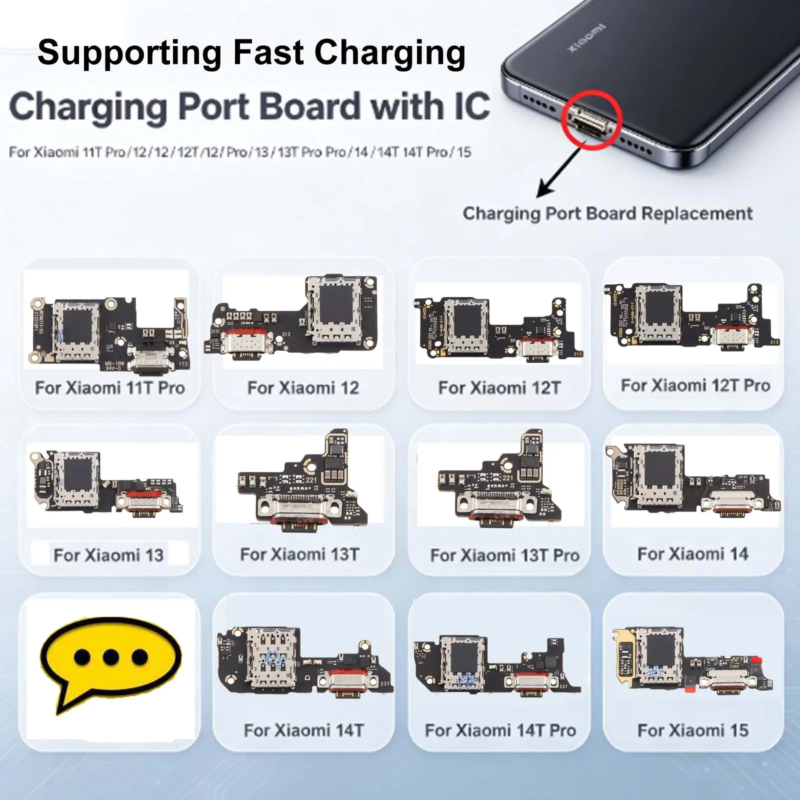 For Xiaomi 11T Pro/12/12T/12T Pro/13/13T/13T Pro/14/14T/14T Pro/15 Charging Port Board with iC, Supporting Fast Charging