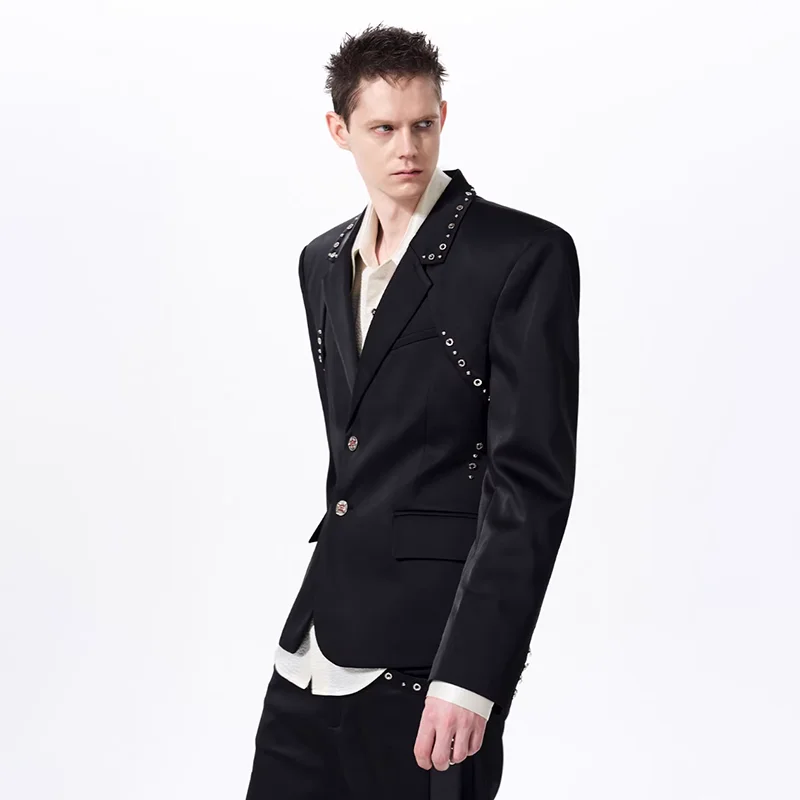 LUZHEN 2026 Spring Rivet Metal Patchwork Shoulder Pad Handsome Blazer Coat Men Fashion Elegant Luxury Temperament Jacket JY6446