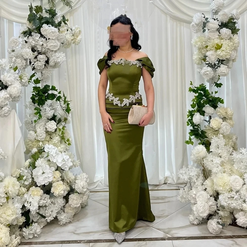 

Green Formal Beaded Long Bespoke Occasion Gown Evening Dresses Prom Pastrol Unisex Jersey Retro Dubai Saudi Arabic Customized