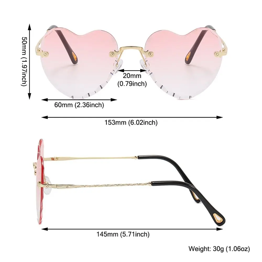 Heart Sunglasses Rimless Metal Frame Heart Shaped Sunglasses Gradient Lens Love Heart SunGlasses Women Eyewear UV400 Protection