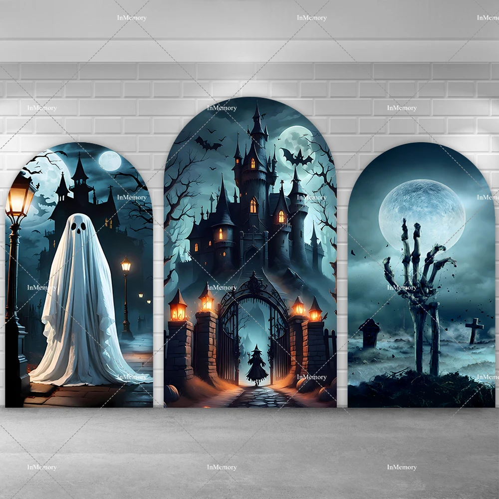 

Хэллоуин призрак тыква замок кладбищенская арка фон крышка Хэллоуин день украшения реквизит вечерние фотографии фоны