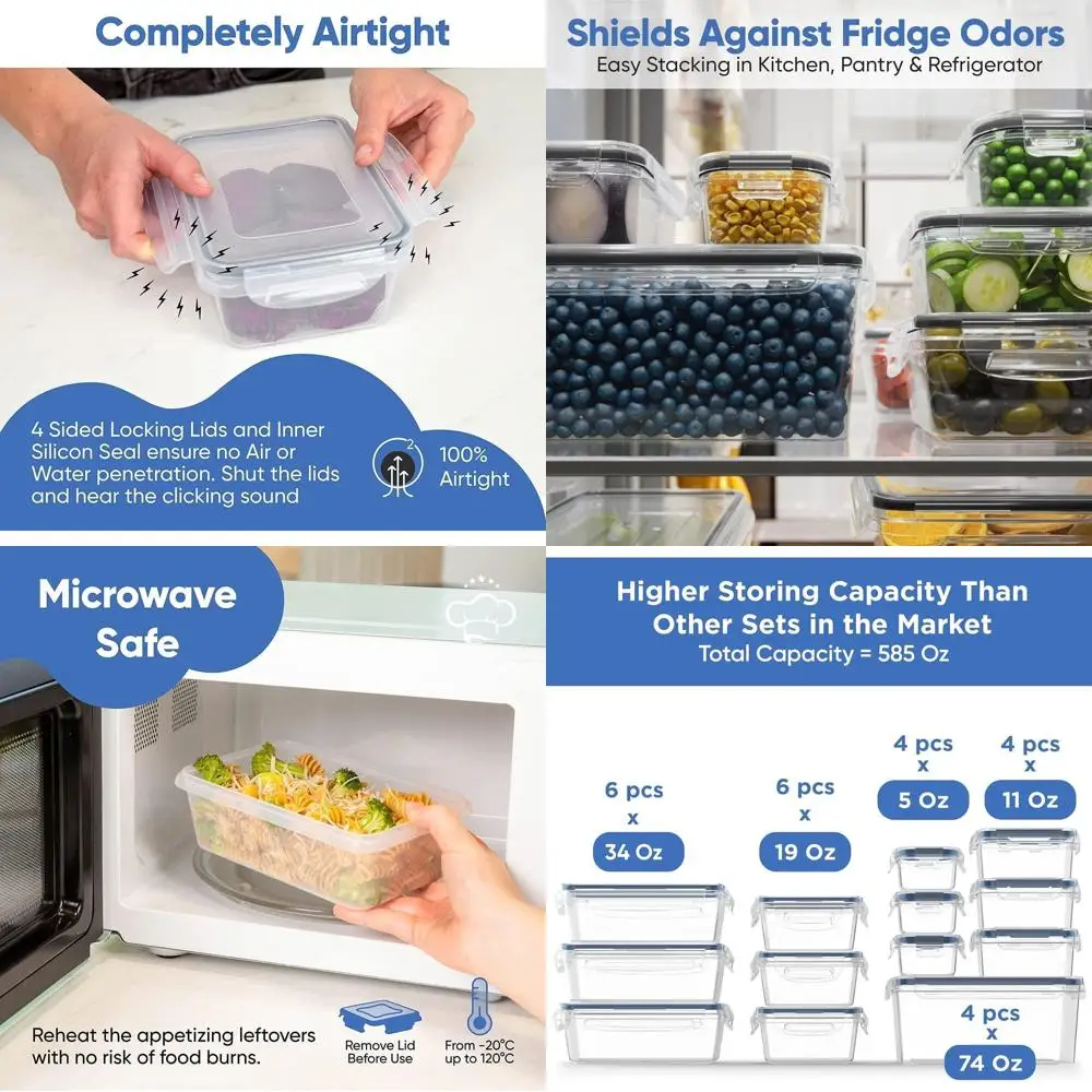 

Набор для хранения продуктов из 48 предметов без BPA: 24 контейнера и 24 крышки для кухни и подготовки еды