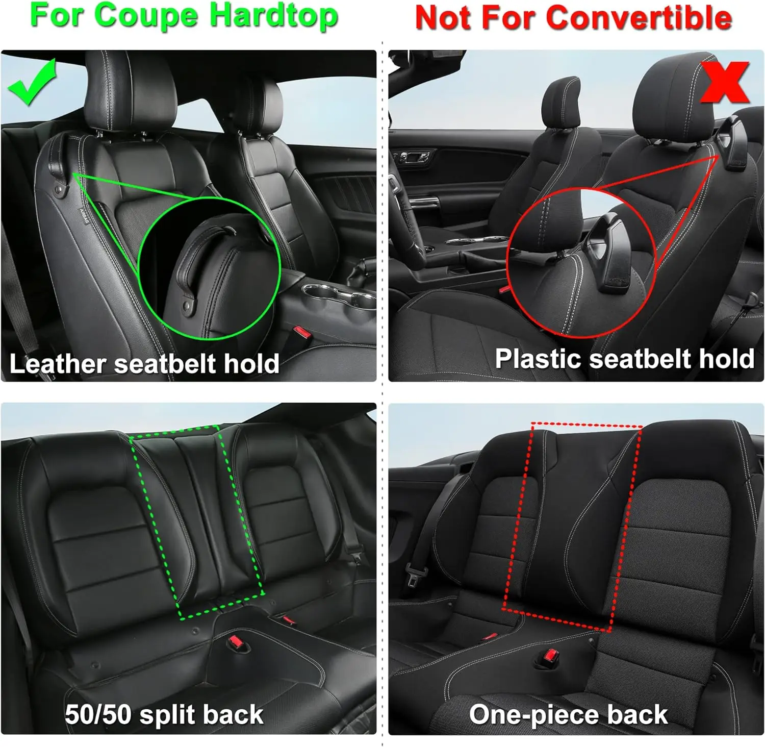 Fundas protectoras para asiento de coche, cubierta para Ford Mustang Coupe Hardtop 2015, 2016, 2017, 2018, 2019, 2020, 2021, 2022, 2023, 2024