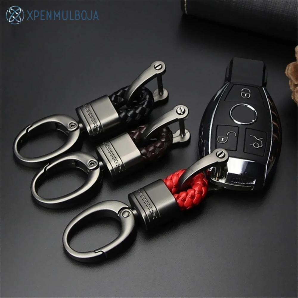 

Anti-Lost Car Key Pendant Split Rings Keychain Leather Rope Keyring Auto Vehicle Horseshoe Buckle Key Chain Car Accessories