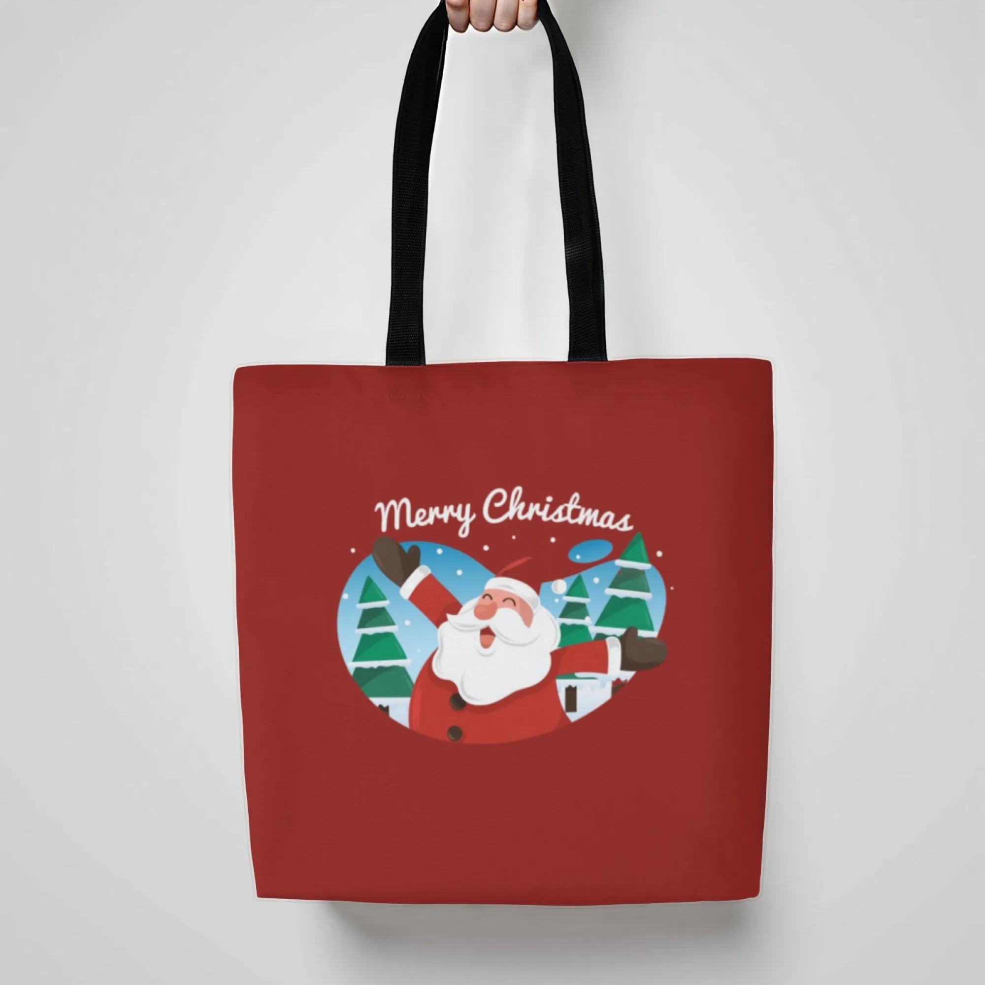 Christmas Style Canvas Tote Bag Red Santa Design Shoulder Bag for Women Large Reusable Suitable for Daily Commute Shopping