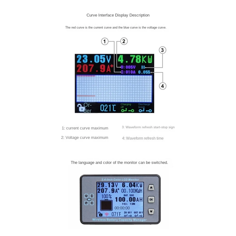 HOT SALE 120V 300A VAC8810F 2.4 Inch Color LCD Wireless Battery Capacity Tester Coulometer Current Voltage Power Meter Detector