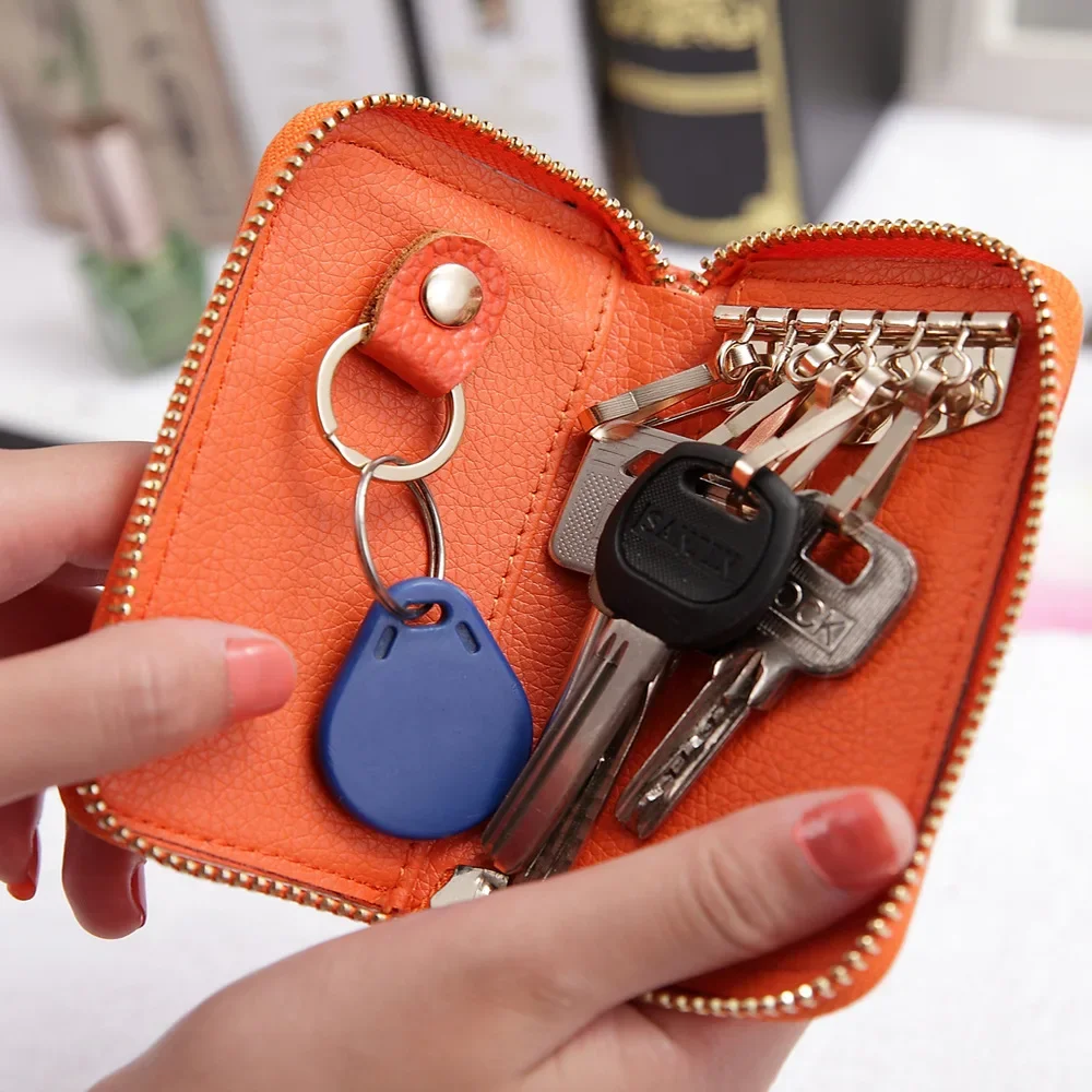 Leather Keychain Bag Men Women Key Holder Organizer Pouch Portable Car Key Bag Wallet Housekeeper Key Case Mini Card Bag