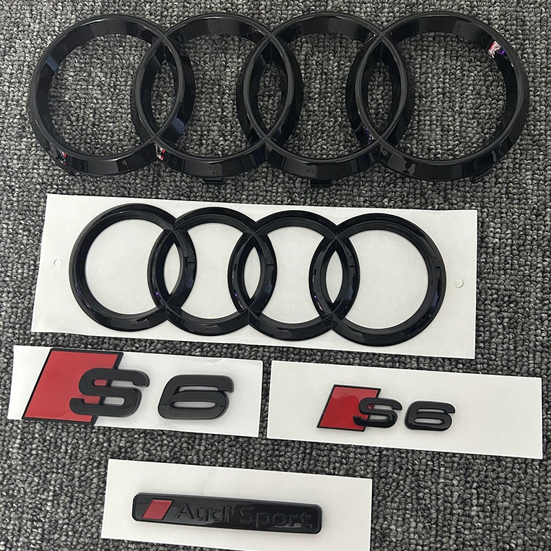 

For AUDI S6 2020-2023 4Ring logo Glossy Black Car Hood Front Emblem Rear Trunk Badge Modified Stickers Replacement Accessories