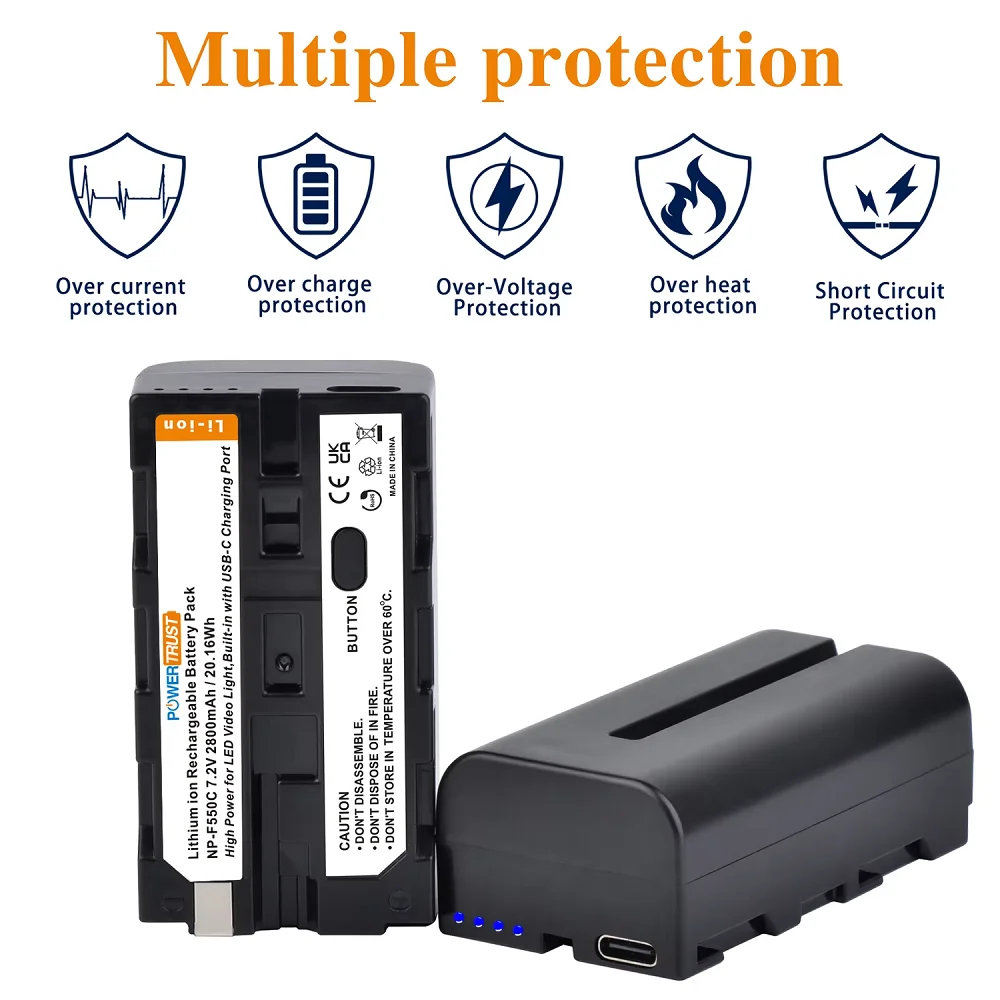 NP-F550 بطارية 2800mAh مع منفذ USB نوع C/كابل كاميرا كاميرا فيديو ضوء رصد البطارية لسوني NP-F550 F750 F950 F970