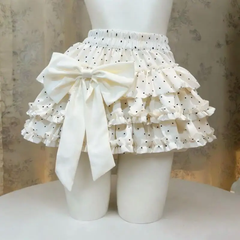Harajuku Women's Skirt Cute Sweet Bow Polka Dot Short Skirt Summer Girls Ruffles Cake Layered Skirts Y2K Girls Mini Skirts Gift