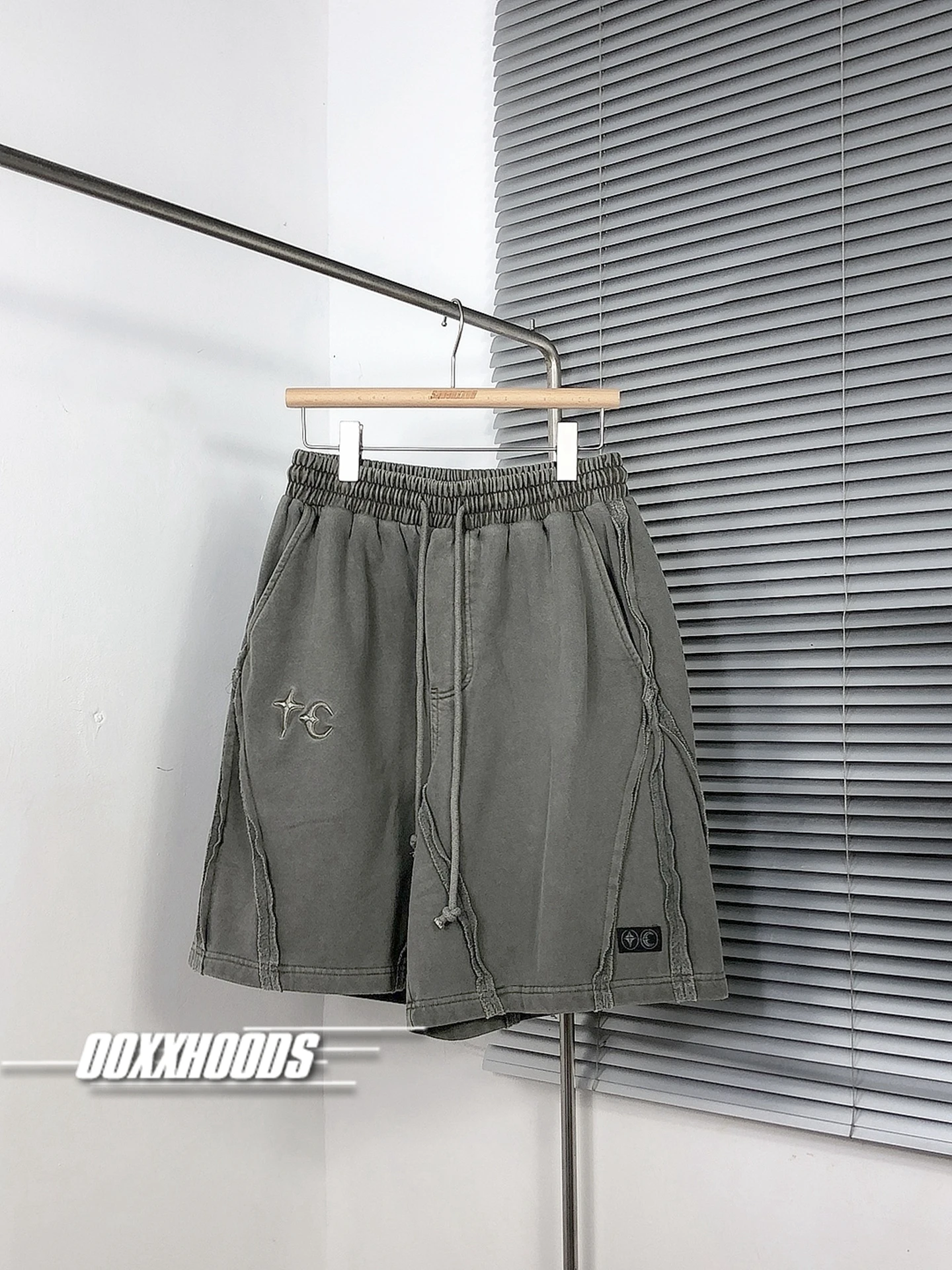 

Street Sle Faded nut Men's Jeans Five-Quarter Length Embroidered Logo Waed out Moon Star High Street Faion Casual P...