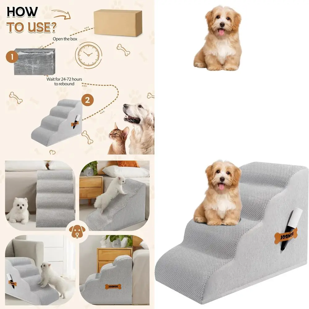 

Очень широкая нескользящая рампа для лестниц для домашних животных для кроватей и диванов, водонепроницаемая ткань, 4-х уровневая светло-серая ступенька для маленьких собак и кошек