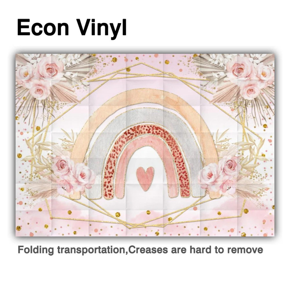 Allenjoy Bohemian Rainbow 1st Birthday Party พื้นหลังทารกฝักบัวทารกแรกเกิดดอกไม้สาวสีชมพูทอง Rustic Photophone ฉากหลัง