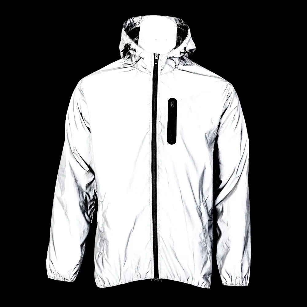 WOSAWE Men Full Reflective Jacket Night Glowing Cycling Jacket High Visibility MTB Bicycle Bike Windbreaker Travel Sport Coat