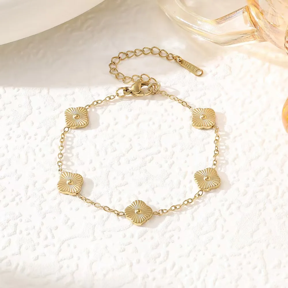 9mm أنيقة بسيطة 18K الذهب التيتانيوم الصلب لاكي البرسيم Earnail سوار قلادة مجموعة مجوهرات