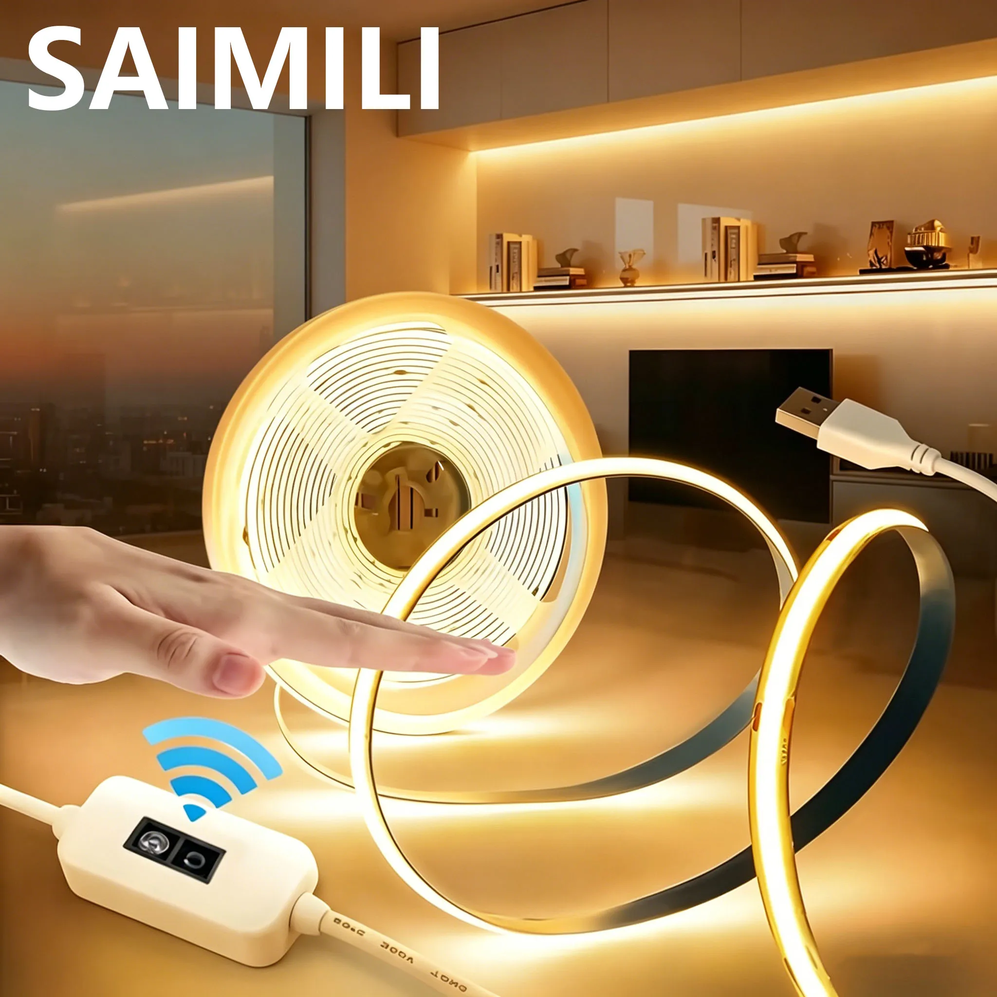 COB Linear Strip LED Light Flexible Diode Tape with Motion Sensor Dimmer Switch 320Led/m DIY TV Mirror Backlight Room Wall Decor