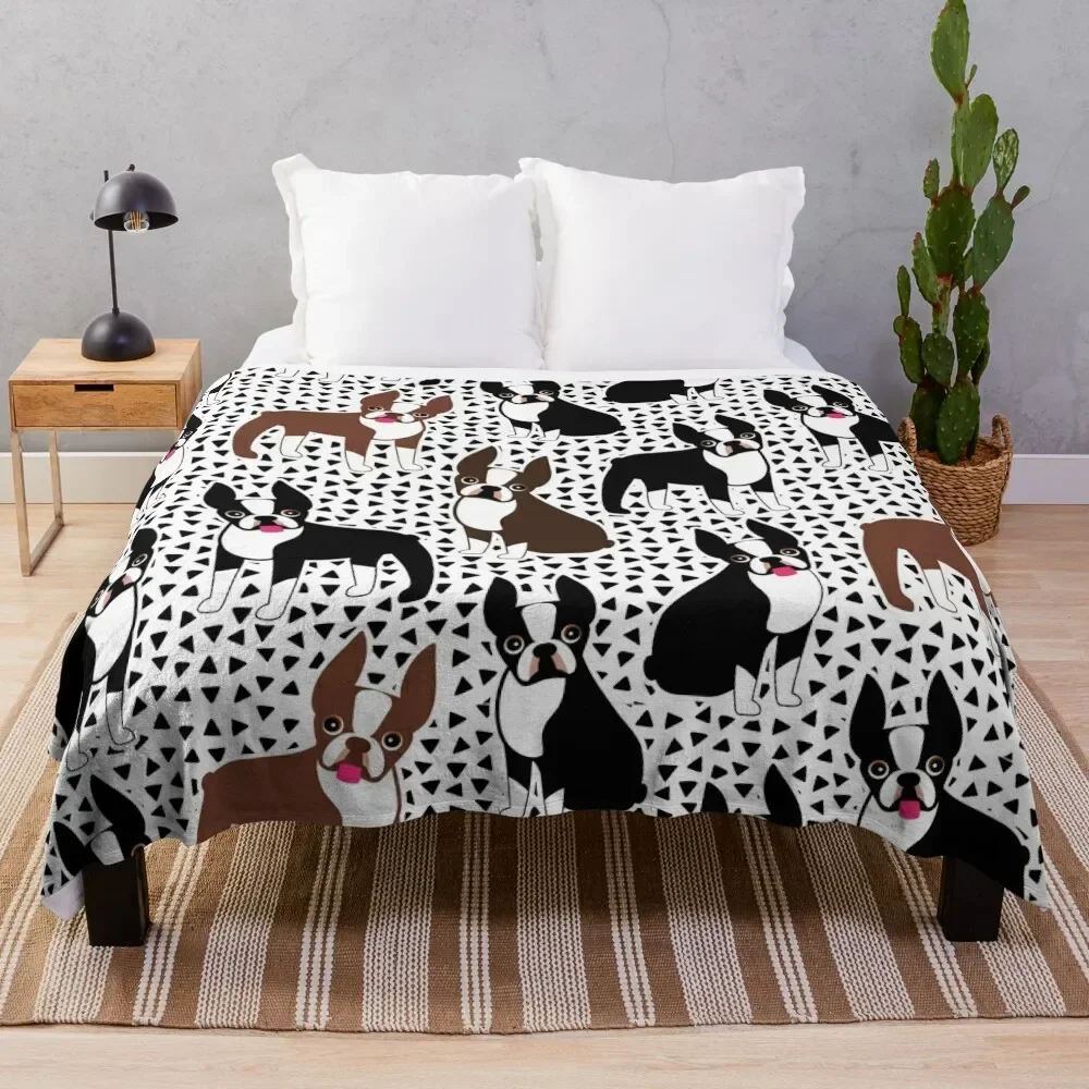 

Boston Terriers Mid-Century Modern Throw Blanket All Weather Soft Throw Blanket for Sofa