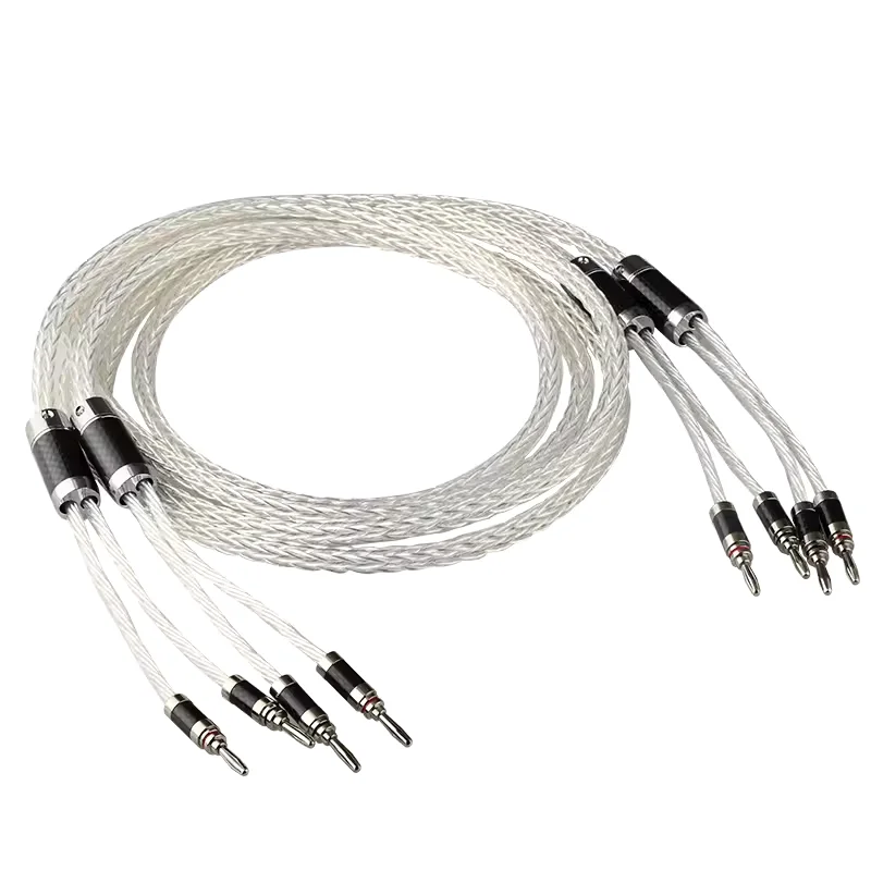 

8AG 16 Strand OCC Silver Plated Speaker Cable Carbon Fiber Rhodium Plated Banana Plug HiFi Amplifier Speaker Connection Cables