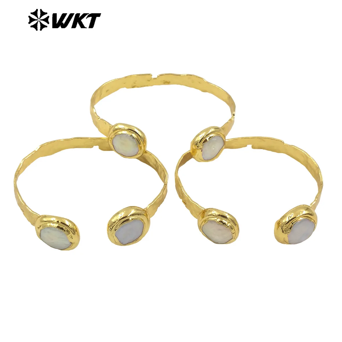 Imagem -03 - Elegante 18k Real Banhado a Ouro Pérola Bangle Duplo Moeda Redonda Manche Resistente Tamanho Ajustável Mpb102 Wkt