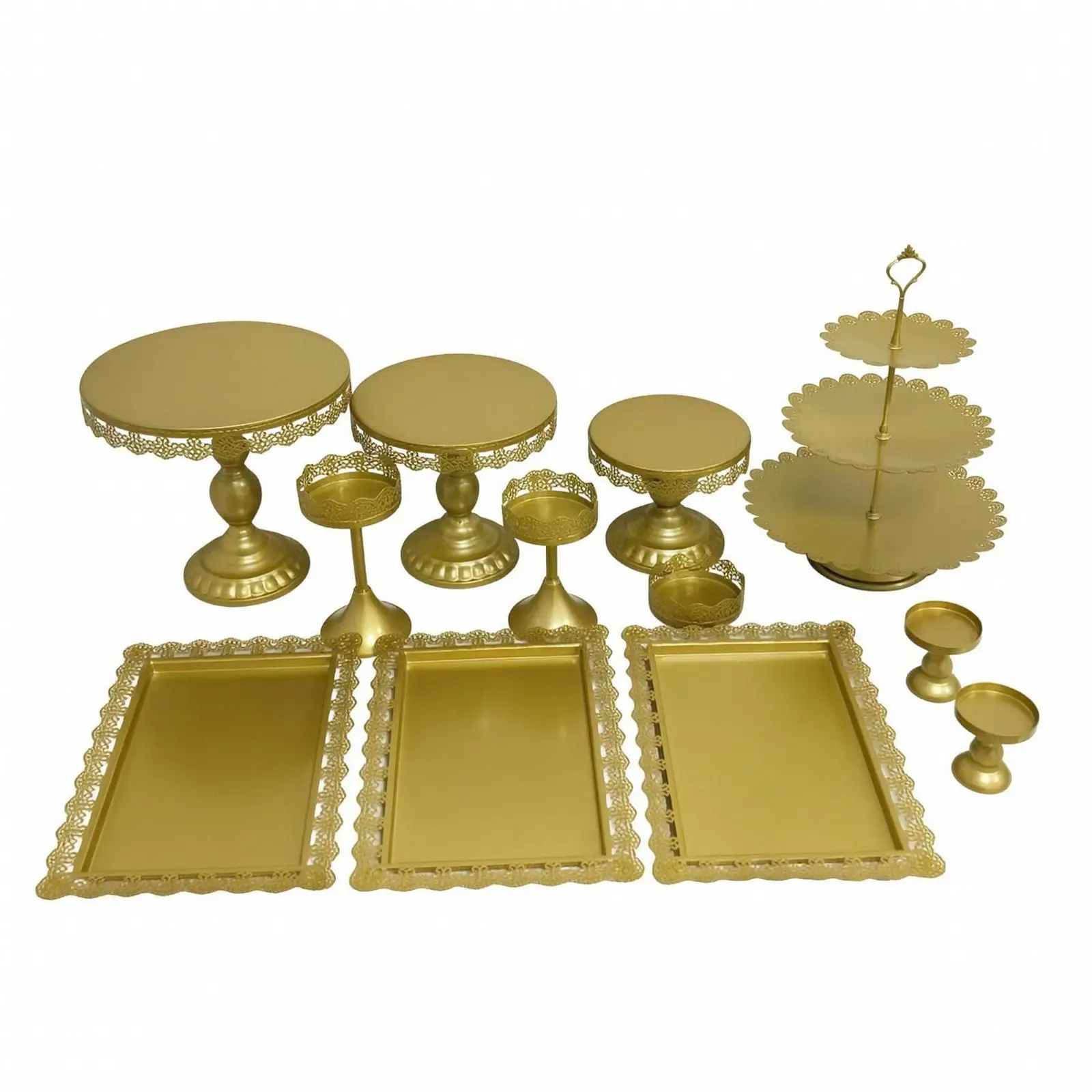 Elegant Gold Metal Cake Stand Set Multi Tier with Lace Edge for Dessert Buffet Wedding Banquet Pastry Display and Party Serving